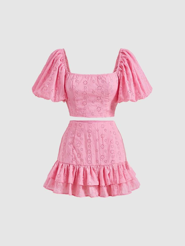 Pink Boho Collar Short Sleeve  Plain  Embellished Non-Stretch Summer Women Clothing Pink One Piece Dress, Outfit Rosa, Puff Sleeve Crop Top, Rose Bonbon, Pink Boho, Pink Outfits, Dress For Short Women, Really Cute Outfits, Fancy Outfits