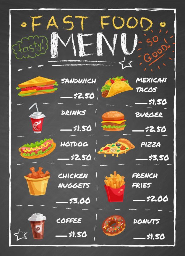 Menu Design, Fast Food Menu Theme, Burger Menu, Italian Menu Menu On Chalkboard, Concession Stand Menu, Design Cibo, Makanan Cepat Saji, Menu Burger, Food Truck Menu, Burger Menu, Food Truck Business, Food Menu Template