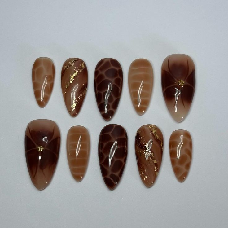 Incapcilated Nail Designs, Long Brown Almond Nails, Brown Blooming Gel Nails, Blooming Nails, Bday Nails, Blooming Gel, Medium Almond, Alcohol Wipes, Nail Buffer