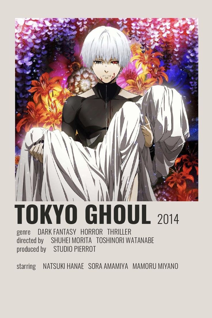 the poster for tokyo ghoul, featuring an image of a woman with white hair and