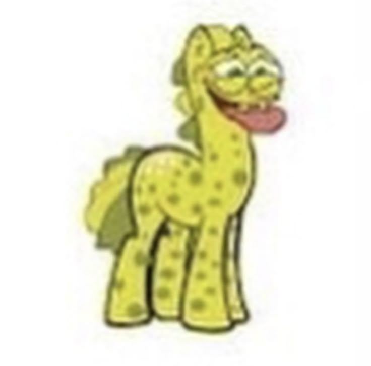 an image of a cartoon pony with its tongue out and eyes closed, smiling for the camera