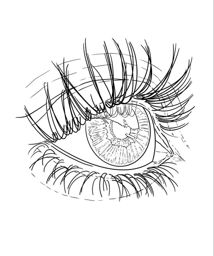 a drawing of an eye with long eyelashes