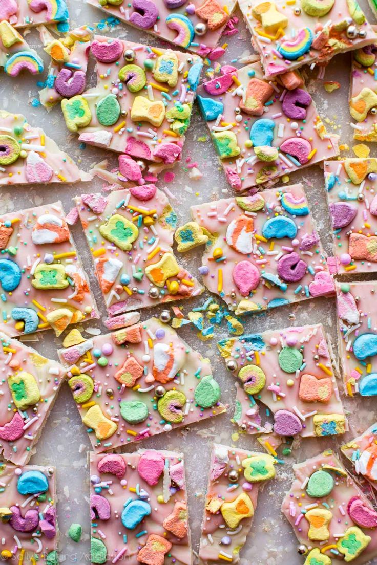 colorful candy barkies laid out on a table