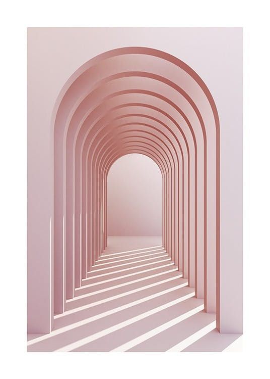 an arch in the middle of a pink wall