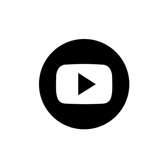 a black and white video icon with an arrow in the center on a white background