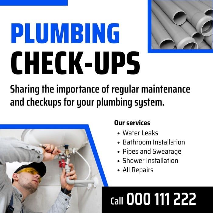 plumbing check - up flyer with man fixing pipes