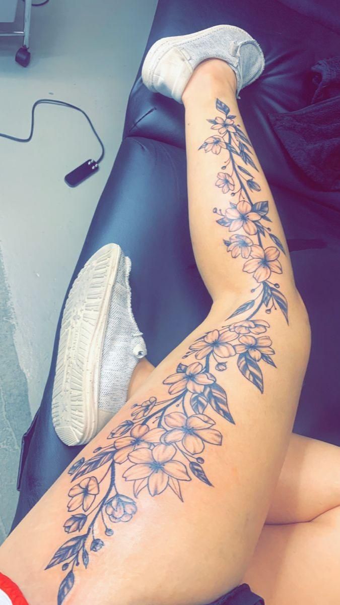 a woman's legs with tattoos on them