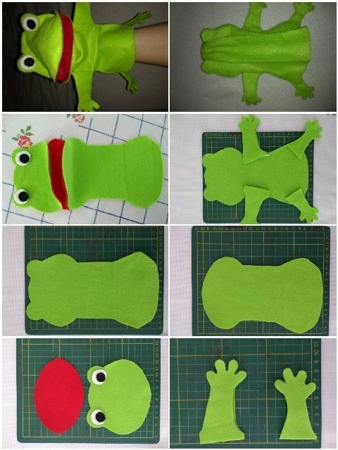 the steps to make frog finger puppets are shown