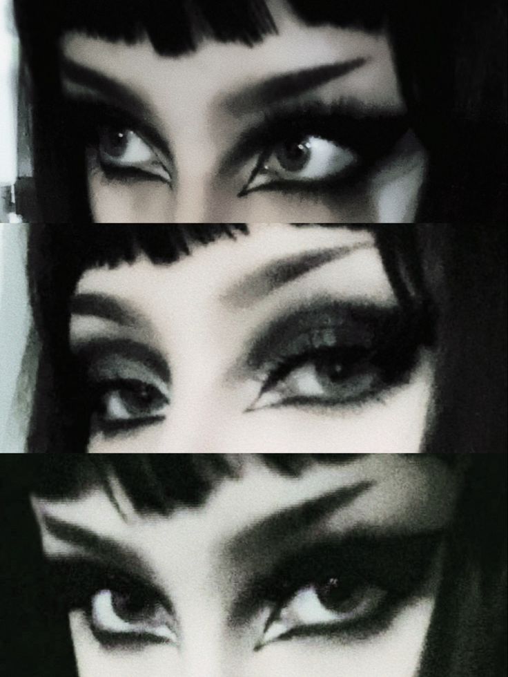 Gothic Formal Makeup, Casual Trad Goth Makeup, Scary Goth Makeup, Trad Goth Makeup Ideas, Basic Goth Makeup, Gothic Eyebrows, Trad Goth Eye Makeup, Black And White Makeup Looks, Black And White Eye Makeup