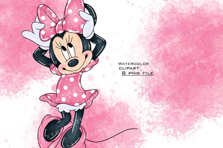 a pink and white minnie mouse wallpaper with the words watercolor clipart b - line file