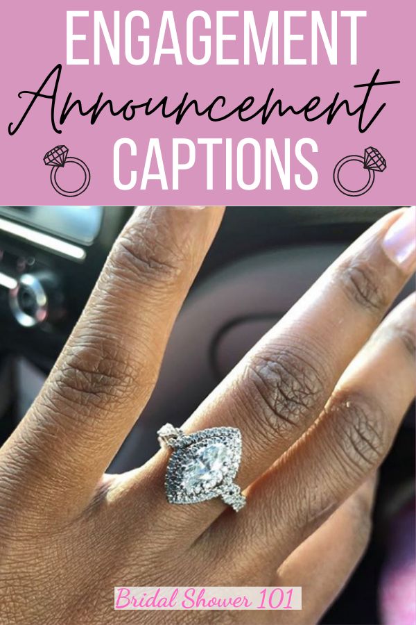 an engagement ring is shown with the words, engagement announcement captions on top and bottom