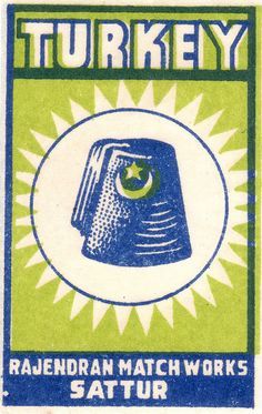 a blue and green stamp with the word turkey on it's front, and an image of a thimble