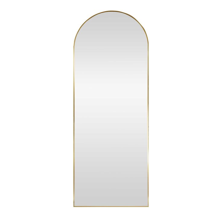 Brushed gold finish aluminum frame. Over sized leaner mirror. Origin 21 26-in W x 70-in H Arch Brushed Gold Framed Full Length Wall Mirror | AL058A-GLD-2670 Full Body Gold Mirror, Gold Mirror Full Length, Gold Full Length Mirror, Coastal Room Decor, Full Length Wall Mirror, Wag Dr, F1 Wag, Gold Rooms, Room Items