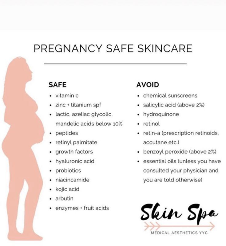 a pregnant woman's silhouette with the words, pregnancy safe skin care and other information