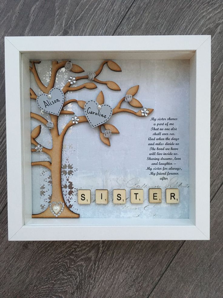 a scrabbled family tree with the words sister spelled in wooden letter blocks