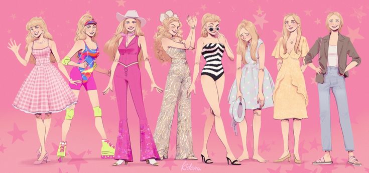 the barbie dolls are all dressed up and ready for their next fashion show in pink