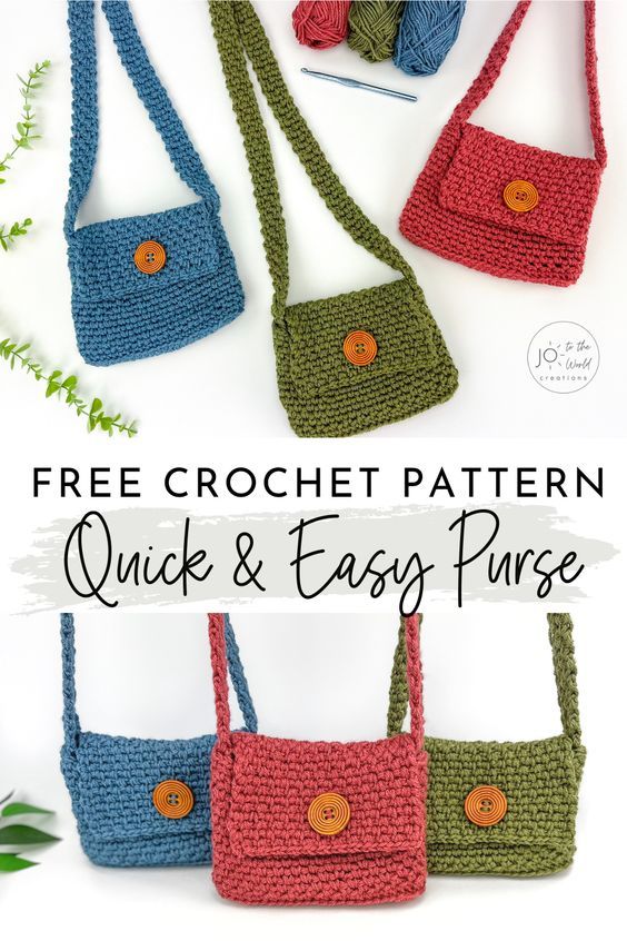 three crocheted purses with the words, free crochet pattern quick and easy purse