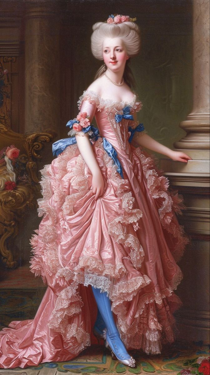 1700s Inspired Fashion, Rococo Marie Antoinette, Marie Antoinette Guillotine, Marie Antoinette Clothes, 1700s France Fashion, Rococo Era Fashion, French Monarchy Aesthetic, Marie Antoinette Gown, Time Princess Marie Antoinette