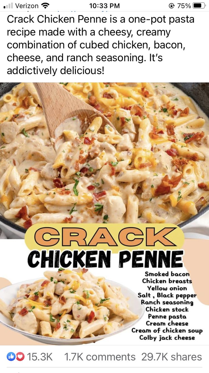 an ad for chicken penne with the caption's description in english and chinese