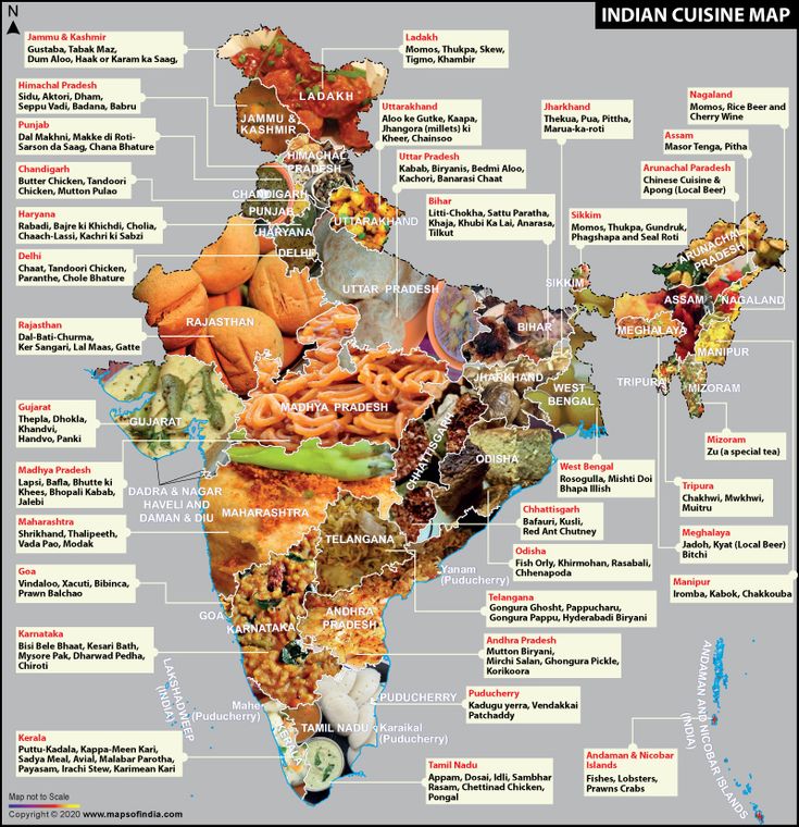 Indian Food or Cuisine Map of India showing special Indian Cuisine of ...