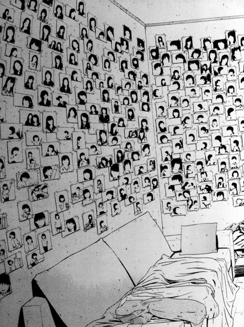 a drawing of people's heads on the wall