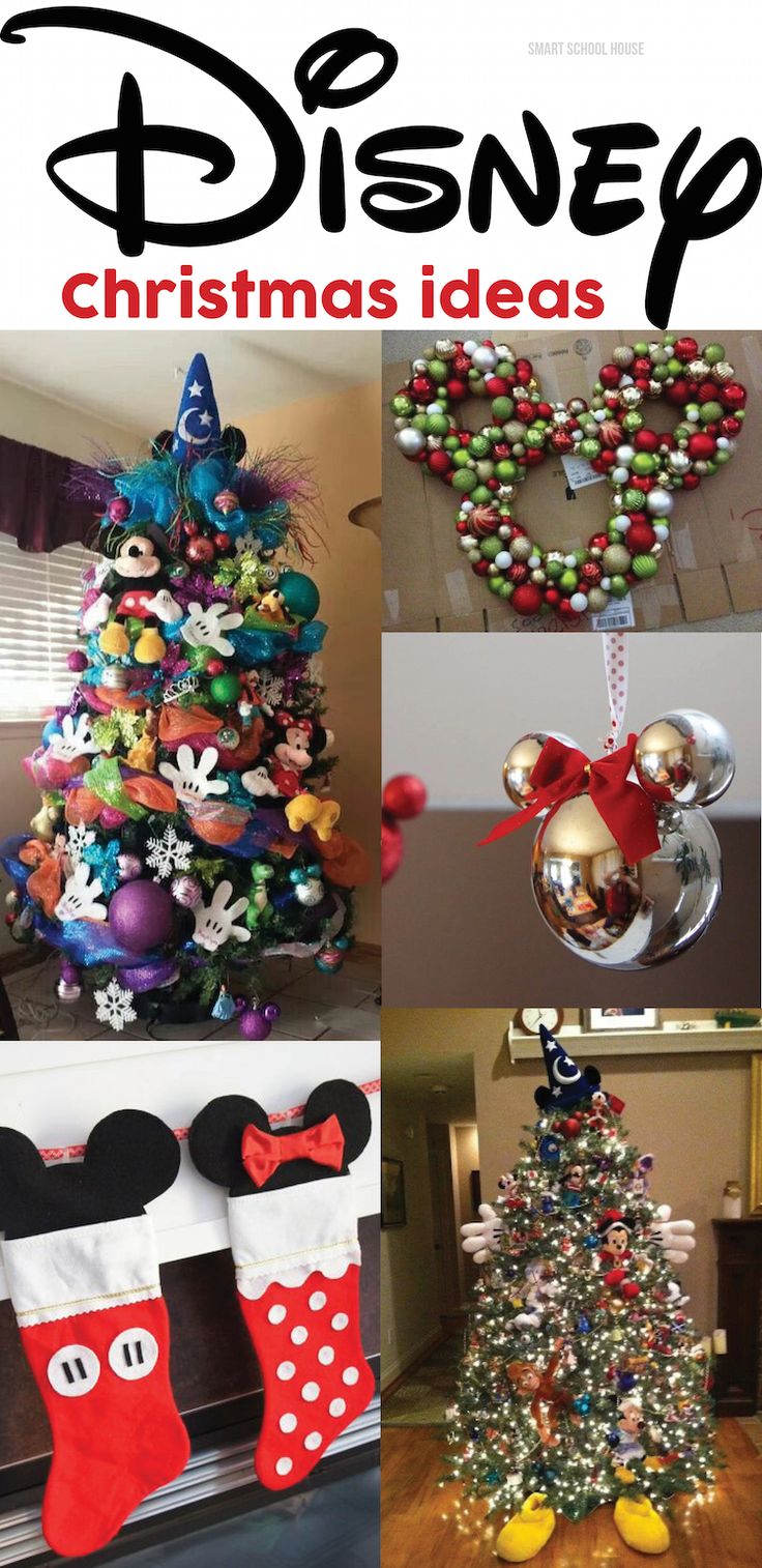 the christmas tree has been decorated with mickey mouse decorations