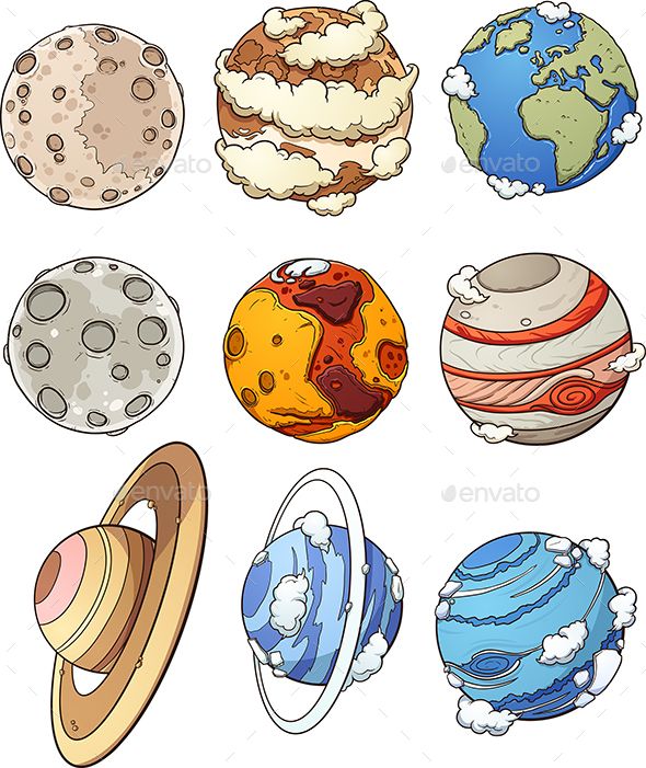 different planets and their names on a white background - miscellaneous objects / objects illustrations, clip art