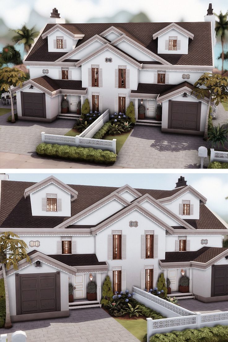 two views of the front and side of a house