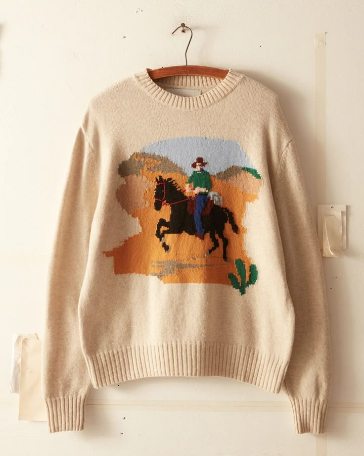 Cowboy Crewneck – BODE Desert Cowboy, Cool Jumpers, Woman's Closet, Cowboy Design, Kids Sweater, Knitting Inspiration, Sweater Weather, Knitting Designs, Western Fashion