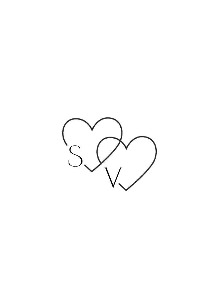 two hearts with the letter s on them are drawn by hand in black and white