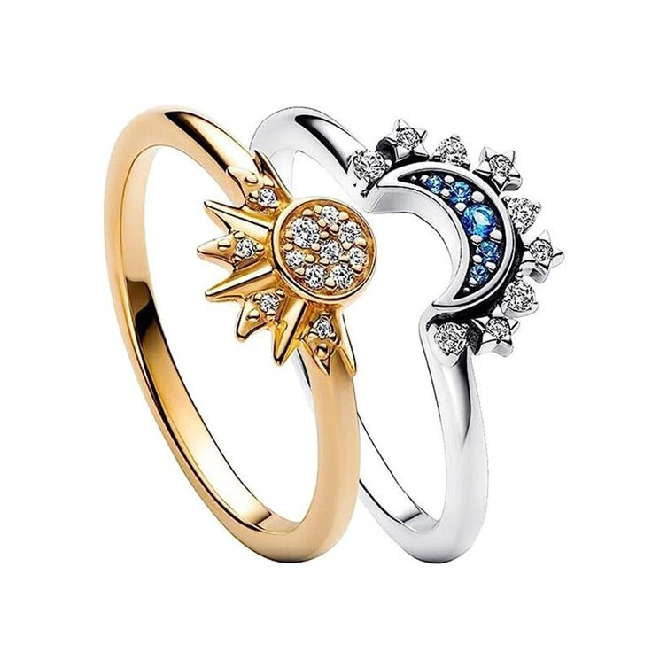 Sun And Moon Rhinestones Celestial Ring Set for Women Celestial Style Open Ring With Cubic Zirconia, Celestial Rings, Friendship Promise, Sun And Moon Ring, Celestial Sun And Moon, Sun And Moon Rings, Sun Ring, Celestial Ring, Celestial Sun