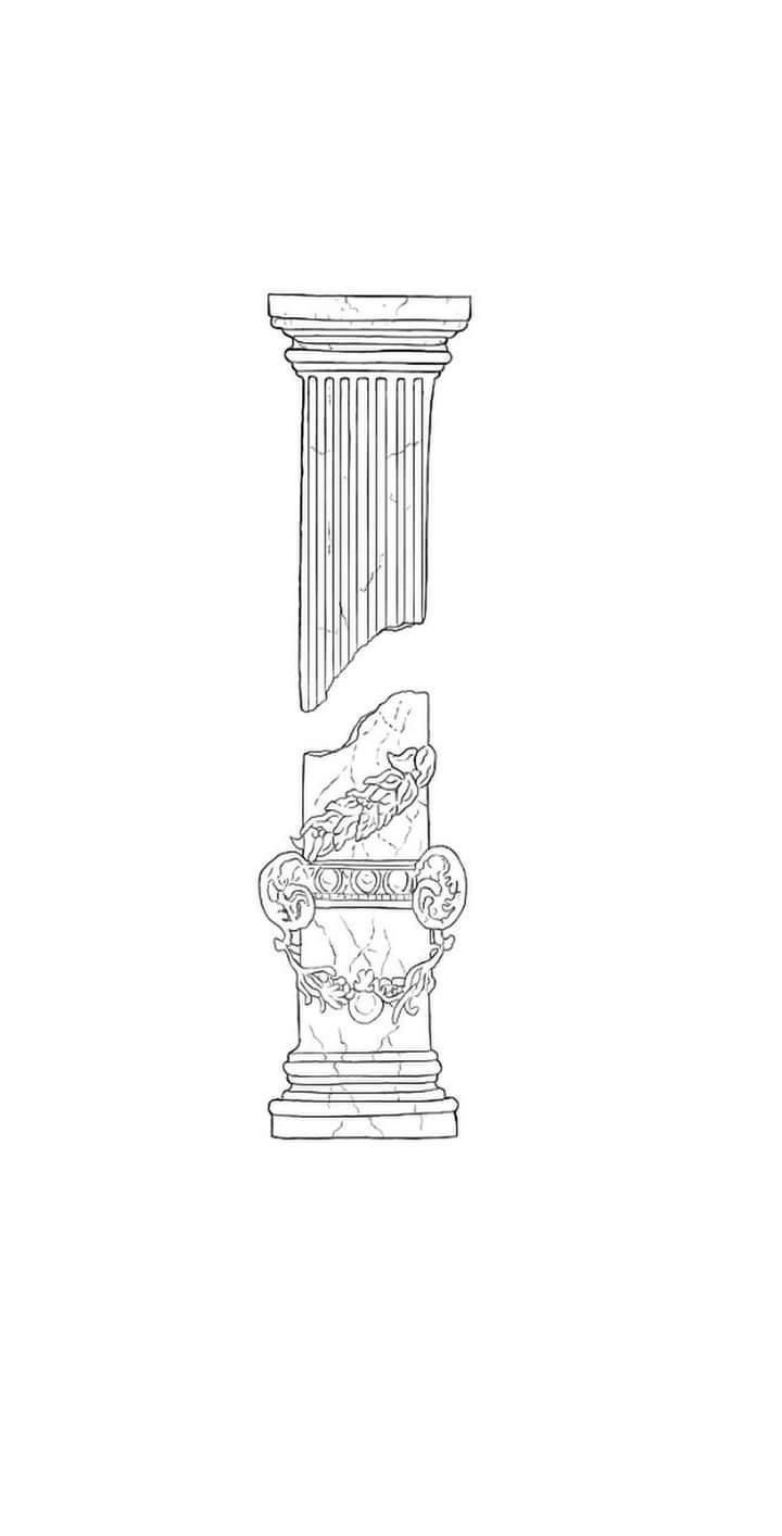 a drawing of a column with a bird perched on it's top and the base