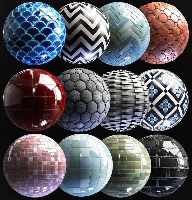 a bunch of different colored balls with designs on them