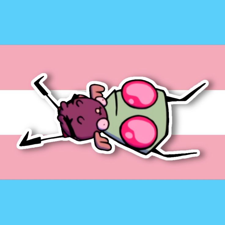 a sticker with an image of a person laying on the ground in front of a pink and blue striped background