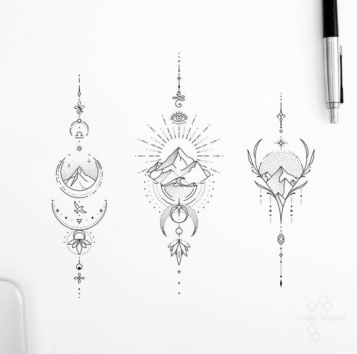 three different designs on a white wall