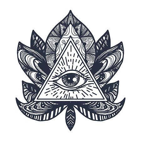 an all seeing eye in the triangle with leaves on white background stock photo and royalty illustration