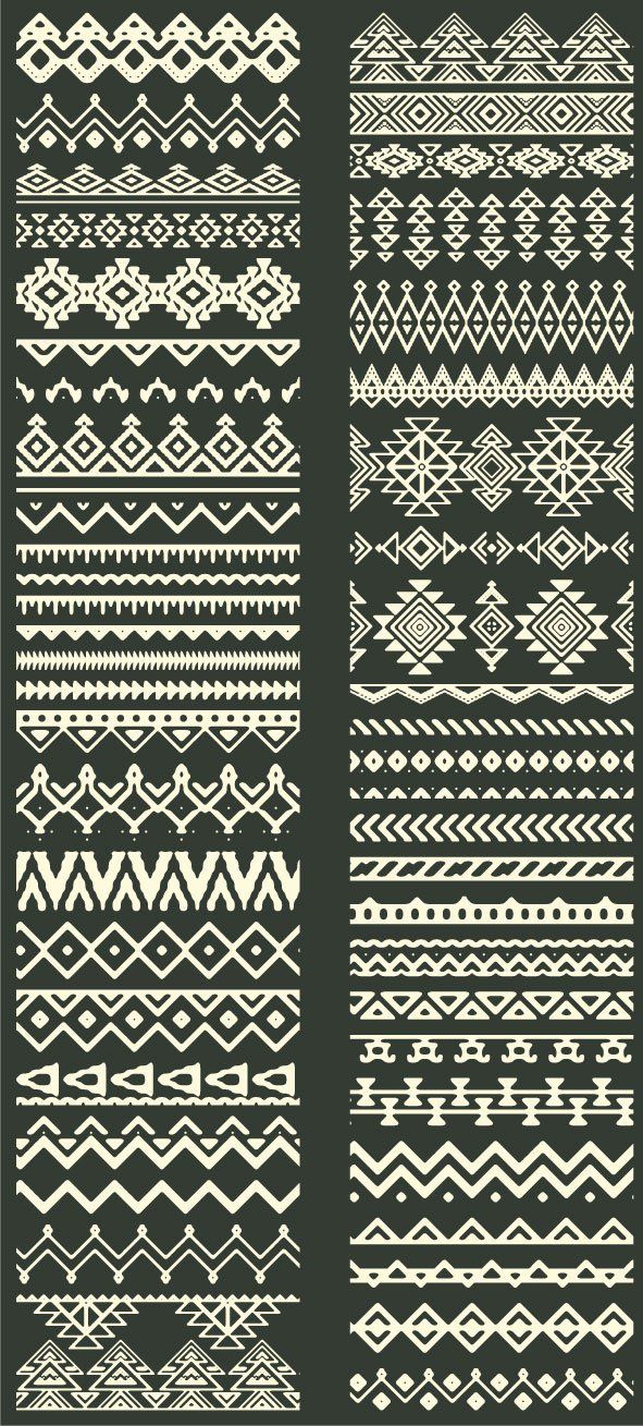 three different patterns in white and black on a dark green background, each with an intricate design