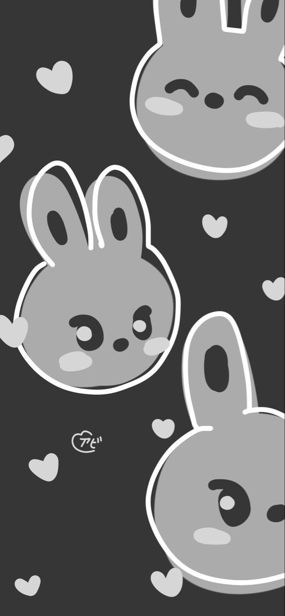 two rabbits with hearts on a black background