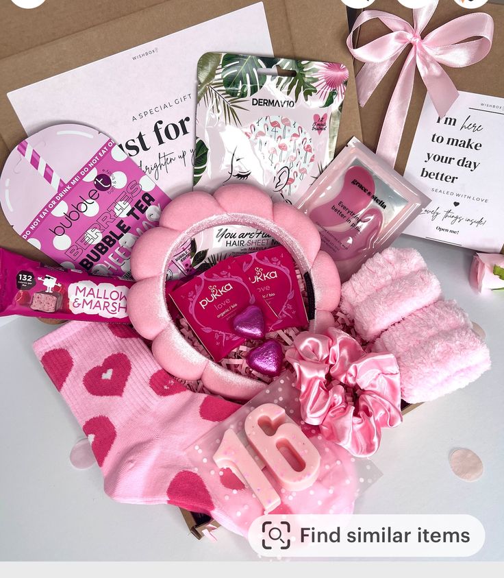 a pink gift box filled with lots of love