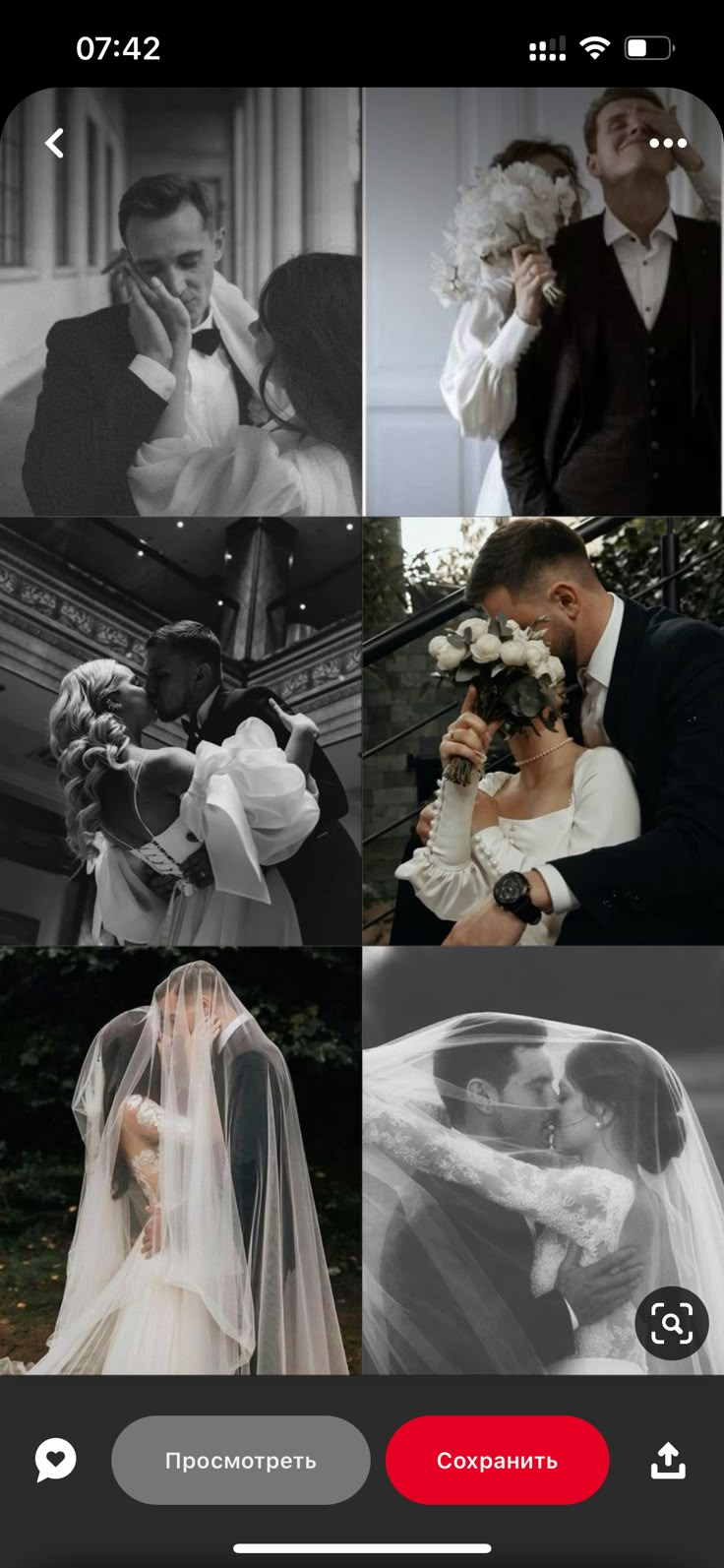 the wedding photo collager app is shown in black and white, with red accents