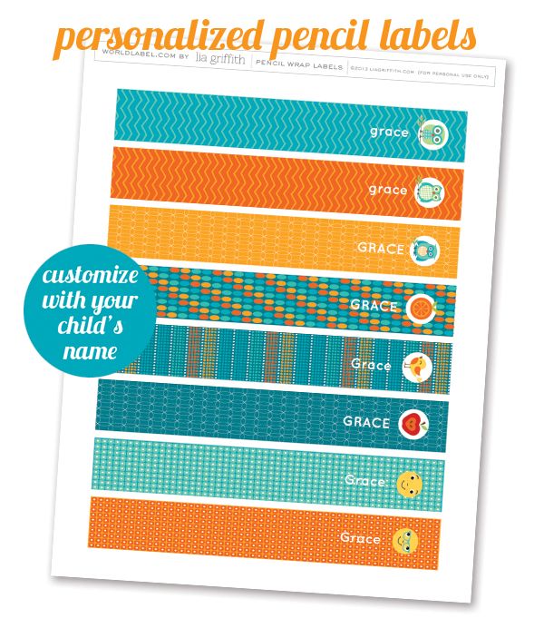 the personalized pencil labels are designed to match your child's name