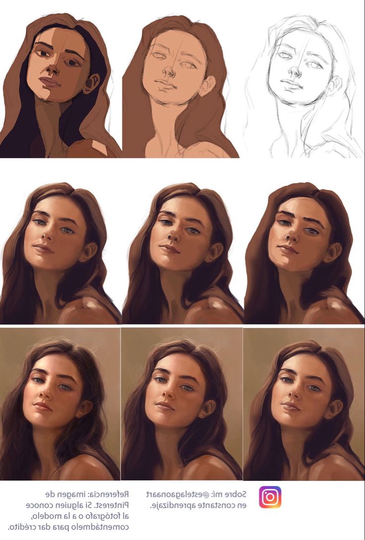 the stages of how to draw a woman's face with different angles and expressions