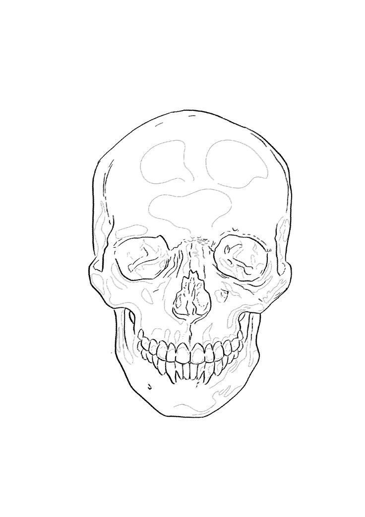 a black and white drawing of a skull