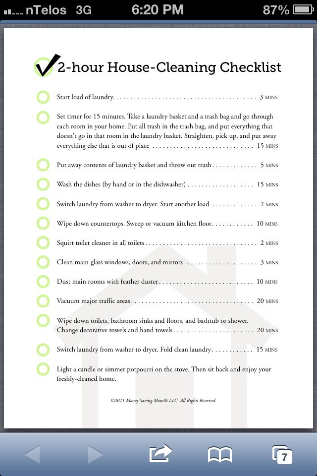 a phone screen with the text 2 hour house - cleaning checklist on it's side