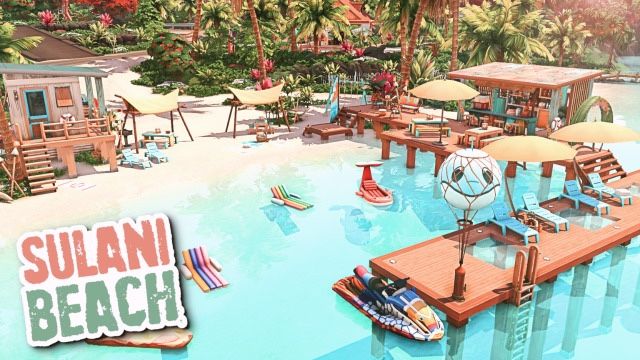 an image of a beach resort with boats and umbrellas in the water, surrounded by palm trees