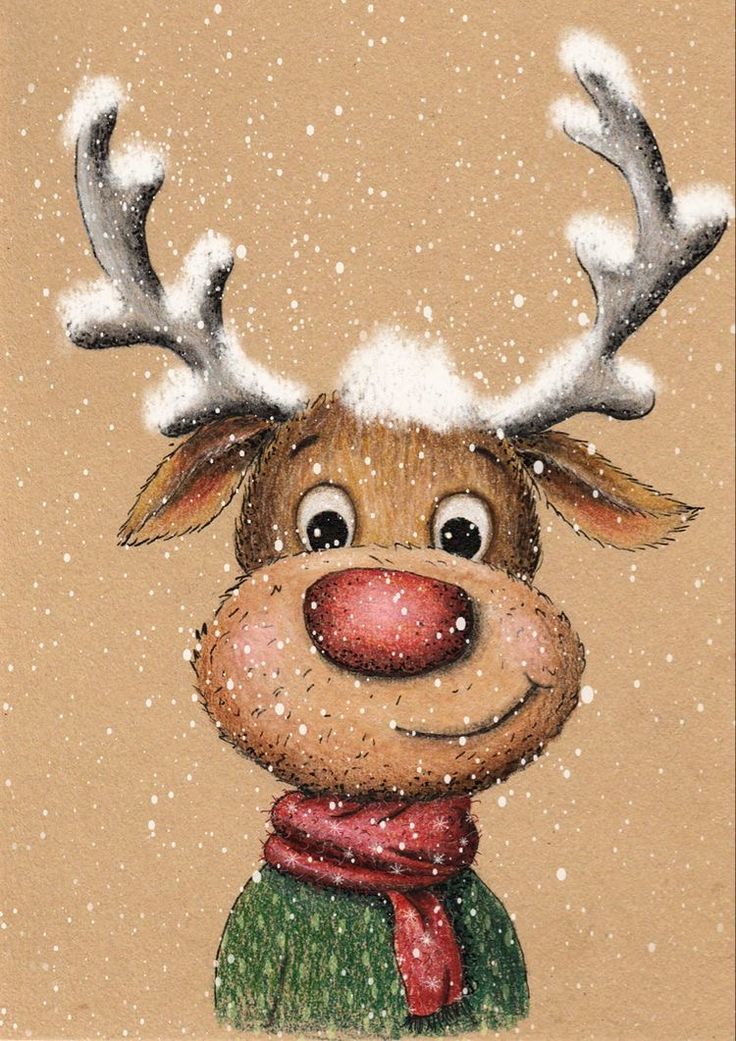 a drawing of a reindeer with antlers on it's head in the snow