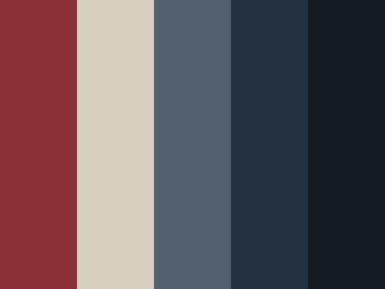 the color palette is dark red, black and grey with some white on it's side