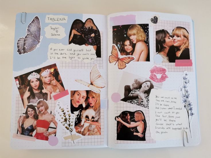 an open scrapbook with pictures and words on it