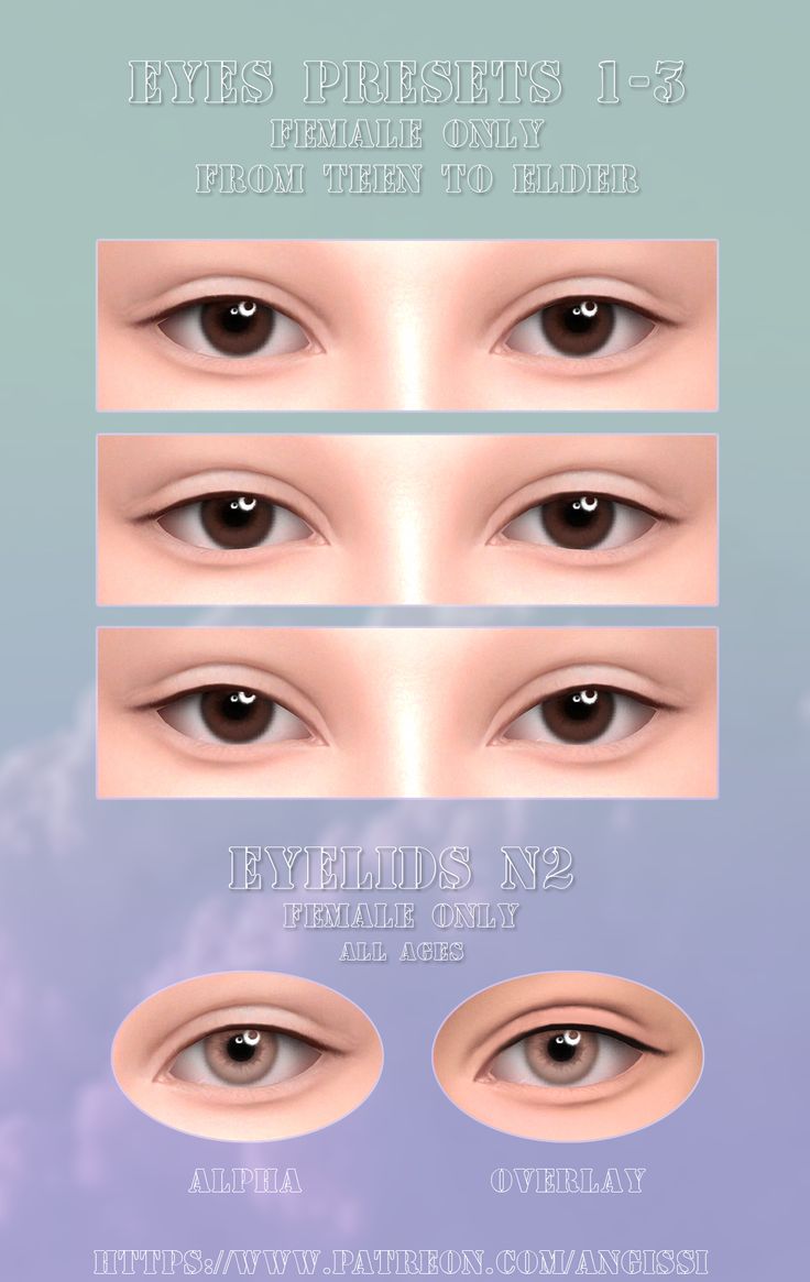 the eyes and eyebrows are shown in three different styles, including one for each eye