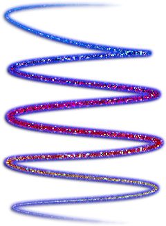 three different colors of sparkle on a white background with an image of a spiral shaped object in the middle